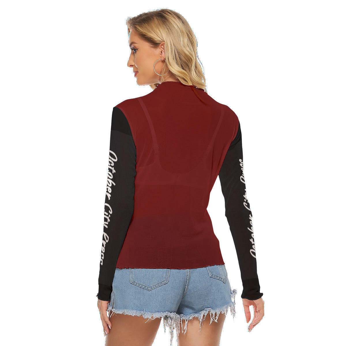 October City Press evil eye stretch mesh top