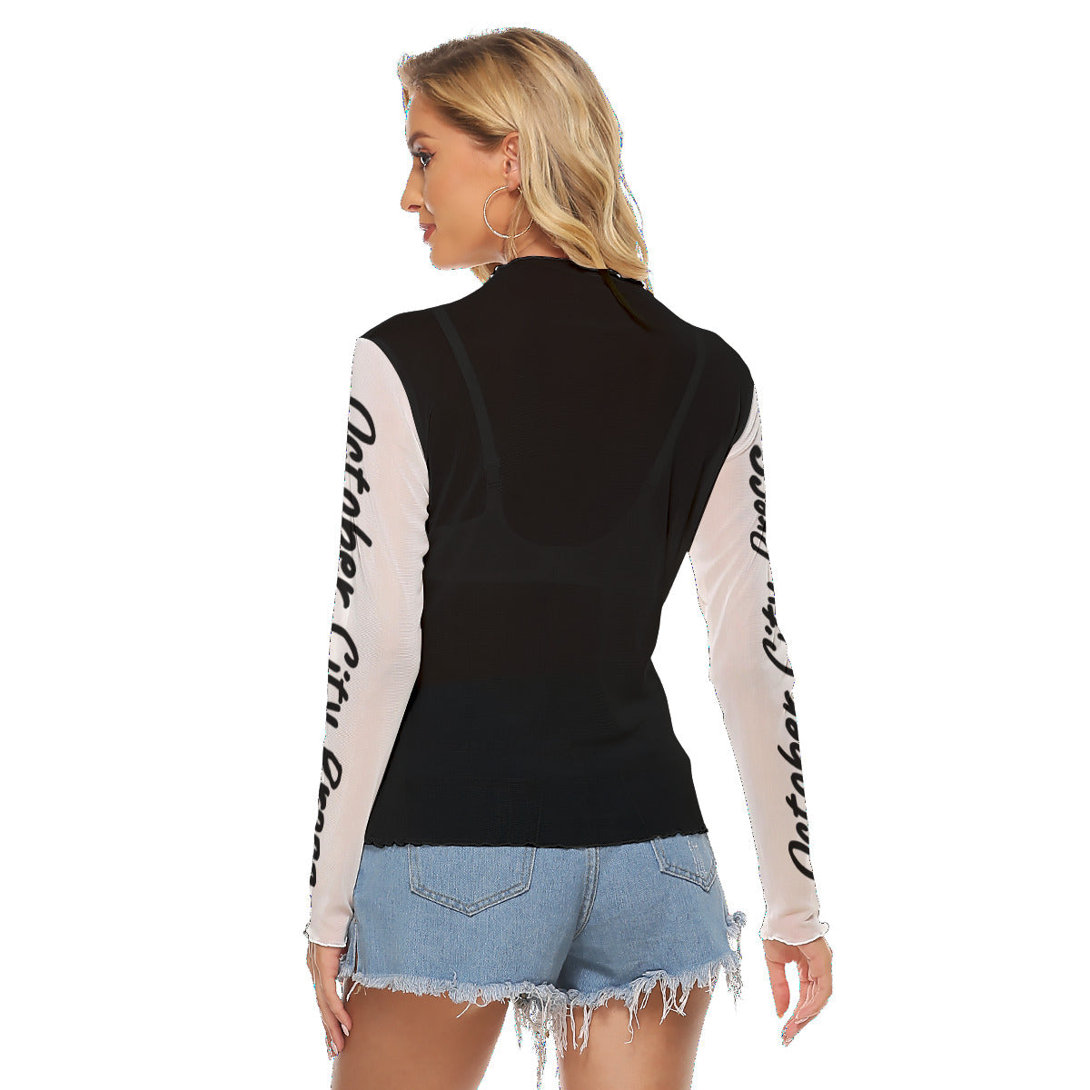 October City Press logo Mesh Black & White Top