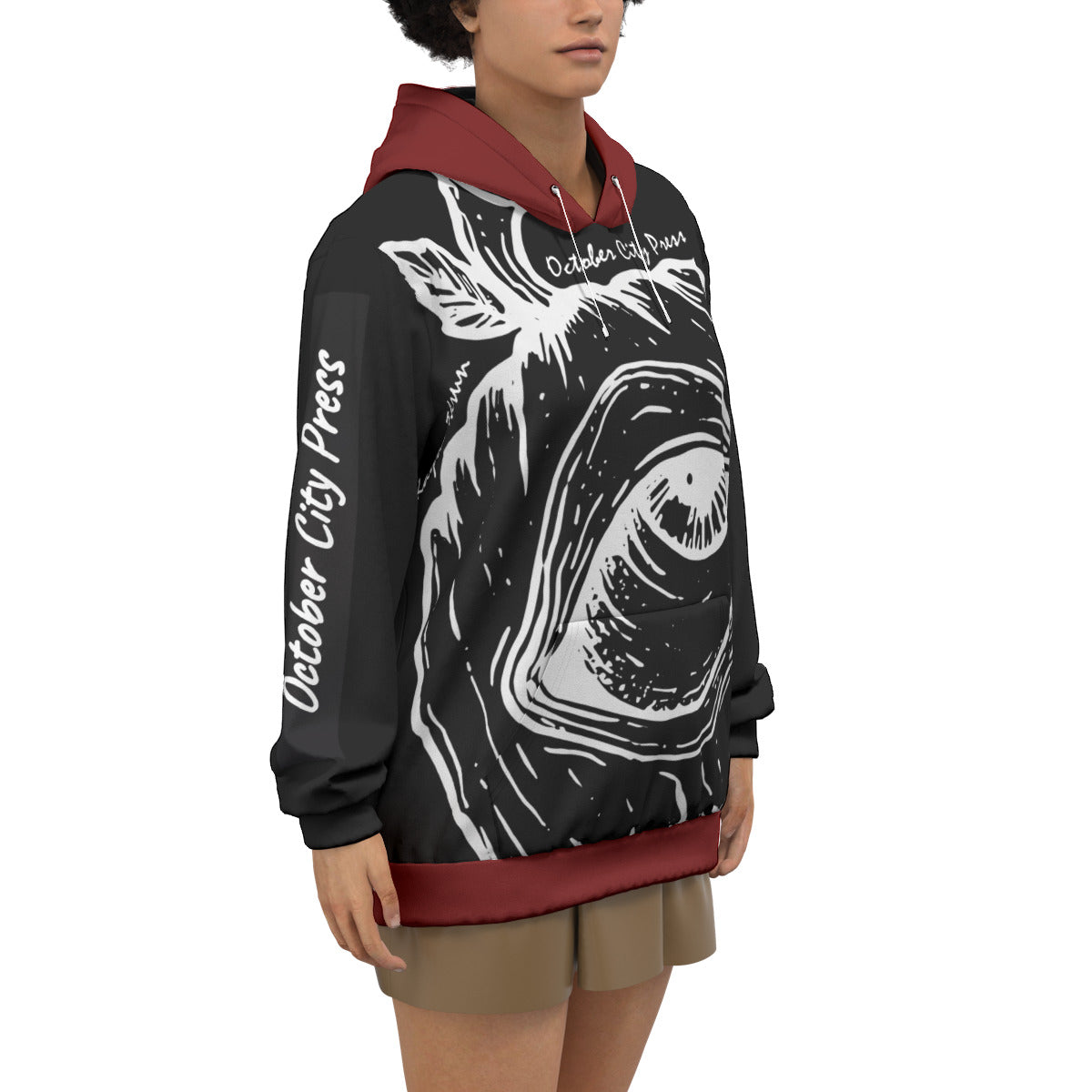 October City Press 2023 logo hoodie pullover 100% lightweight Cotton (black)